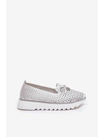 Dámské Kožené Polobotky S Ažurovým Designem Z Přírodní Kůže D&A LR51-631 Stříbrné Dámské Kožené Polobotky S Ažurovým Designem Z Přírodní Kůže D&A LR51-631 Stříbrné