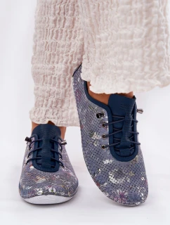 Dámské Kožené Polobotky Z Přírodní Kůže Vzorované Artiker 56C2691 Modré