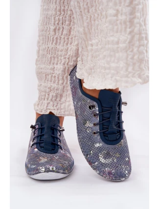 Dámské Kožené Polobotky Z Přírodní Kůže Vzorované Artiker 56C2691 Modré