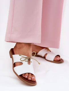 Kožené Dámské Pantofle Na Plochém Podpatku Bílé Zazoo 3022