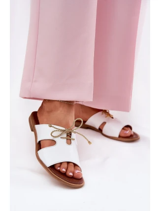 Kožené Dámské Pantofle Na Plochém Podpatku Bílé Zazoo 3022