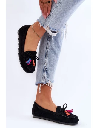 Semišové Mokasíny S Mašlí A Třásněmi Černá Dorine