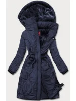 Tmavě modrá dámská zimní bunda v délce ke kolenům (m-21601) Tmavě modrá dámská zimní bunda v délce ke kolenům (m-21601)