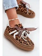 Dámské tenisky na platformě s ozdobami v panterovém vzoru hnědé Vinness