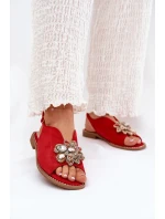 Dámské Sandály Na Plném Podpatku S Ozdobou S.Barski KV27-001 Červené