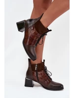 Zazoo 60503 kožené kotníčkové boty na podpatku vyhřívané čokoládové