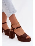 Dámské sandály na podpatku z eko semiše čokoládové Iserelle