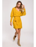 M631 Zavinovací svetrové šaty s vázáním - medové M631 Zavinovací svetrové šaty s vázáním - medové