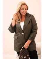 Dámská bunda Plus Size prošívaná s límcem a knoflíkem khaki Dámská bunda Plus Size prošívaná s límcem a knoflíkem khaki