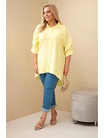 Dámská plus size bavlněná košile s knoflíky a límečkem žlutá