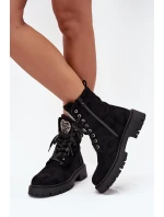 Boty Pracovní S Bižuterními Doplňky Zateplené Eko Semišové Černé Miryssa