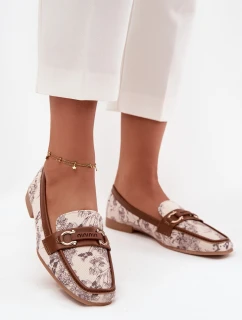 Vzorované mokasíny dámské s ozdobným prvkem béžovo-hnědé Evelora