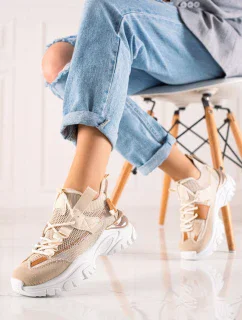 Exkluzívní dámské hnědé tenisky bez podpatku