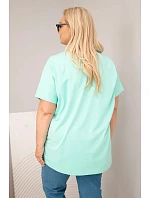 Dámská bavlněná halenka Plus Size s motýlky mátová