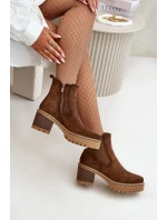 Dámské Zateplené Botky Na Podpatku Eko Semišové Hnědé Irissinae