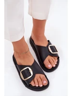 Dámské Pantofle Na Platformě Se Zlatou Přezkou Černé Jovira