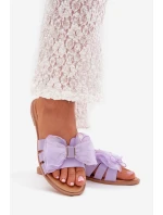 Dámské Pantofle Na Plochém Podpatku S Tylovou Mašlí Fialové Tanira