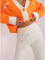 Oranžovo-ecru dámská souprava - rozepínací svetr a široké kalhoty (2201)
