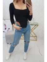 Halenka s žebrovaným výstřihem černá Halenka s žebrovaným výstřihem černá