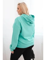 Dámská mikina s kapucí a klokankou Plus Size z bavlny mátová