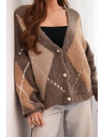 Dámský svetr na knoflíky s kostkovaným vzorem z vlny fango