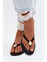 Dámské ploché žabky s zlatým detailem Černé Tella