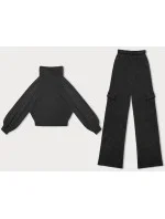 Černý casual komplet s kalhotami typu cargo (AMG-338A)