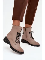 Dámské kotníkové boty z pravé kůže na nízkém podpatku zateplené Vinceza 39955 béžové