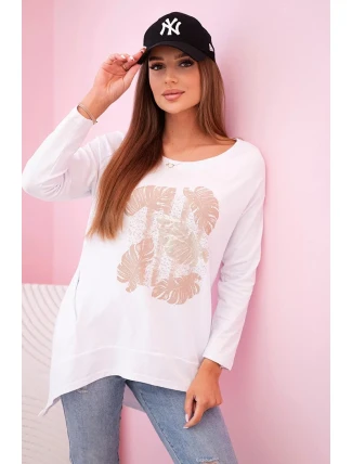 Dámská halenka s kapsami a ozdobným potiskem bílý