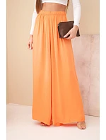 Dámské široké viskózové kalhoty s gumou v pase oranžové