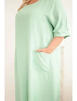 Dámské šaty Plus Size viskózové s kapsami krátkým rukávem tmavě mátová