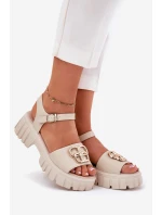 Dámské Kožené Sandály Se Zlatým Detalem Vinceza 79541 Béžové