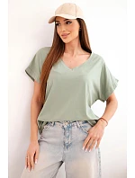 Dámská bavlněná halenka s výstřihem do V a krátkým rukávem khaki