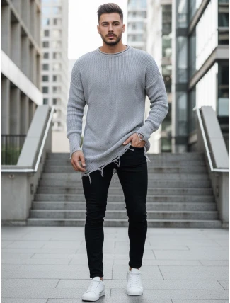 Pánský světle šedý svetr FashionStreet WX1963 Pánský světle šedý svetr FashionStreet WX1963