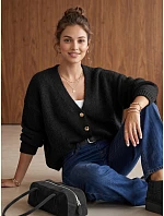 Dámský volný černý kardigan na knoflíky FashionStreet MY2651