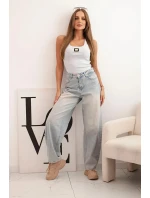 Dámská pruhovaná top na ramínkách s ozdobnou nášivkou světle šedá