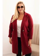 Dámský elegantní plášť Plus Size s límcem a velkými kapsami bordový Dámský elegantní plášť Plus Size s límcem a velkými kapsami bordový