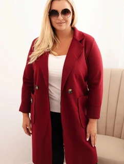 Dámský elegantní plášť Plus Size s límcem a velkými kapsami bordový