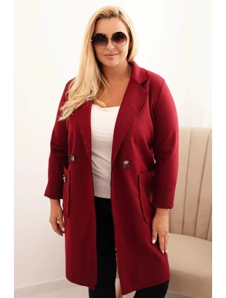 Dámský elegantní plášť Plus Size s límcem a velkými kapsami bordový Dámský elegantní plášť Plus Size s límcem a velkými kapsami bordový