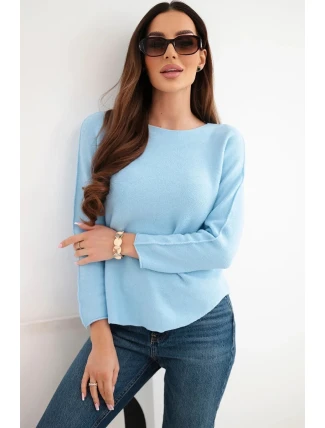 Dámský svetr z viskózy s dlouhým rukávem a kulatým výstřihem modrý
