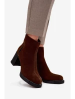 Dámské kotníkové boty z přírodního semiše na podpatku vyhřáté Vinceza 91141 hnědé