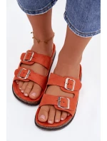 Dámské pantofle oranžové s přezkami Oliena