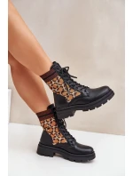 Dámské kotníkové boty Workery s ponožkou v leopardím vzoru černé Penthis Dámské kotníkové boty Workery s ponožkou v leopardím vzoru černé Penthis