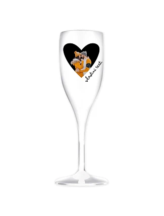 Personalizovaná nerozbitná prosecco sklenice s výřezem fotky na podkladu