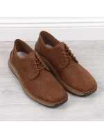 Kožené polobotky Rieker M RKR528 hnědé s ažurovým vzorem