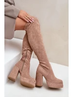 Kozačky S Návrhem Nad Koleno Na Podpatku A Platformě Béžové Nadelian