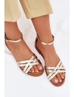 Dámské kožené sandály na plochém podpatku Maciejka 07029-25 zlaté