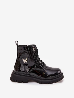 Zateplené dětské boty na zip lakované černé Alverina