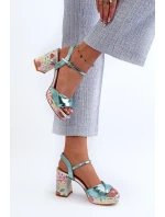 Dámské květinové sandály na vysokém podpatku D&A modré