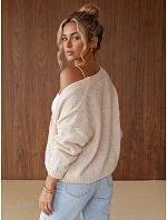 Dámský volný kardigan na knoflíky, světle béžový, FashionStreet MY2575
